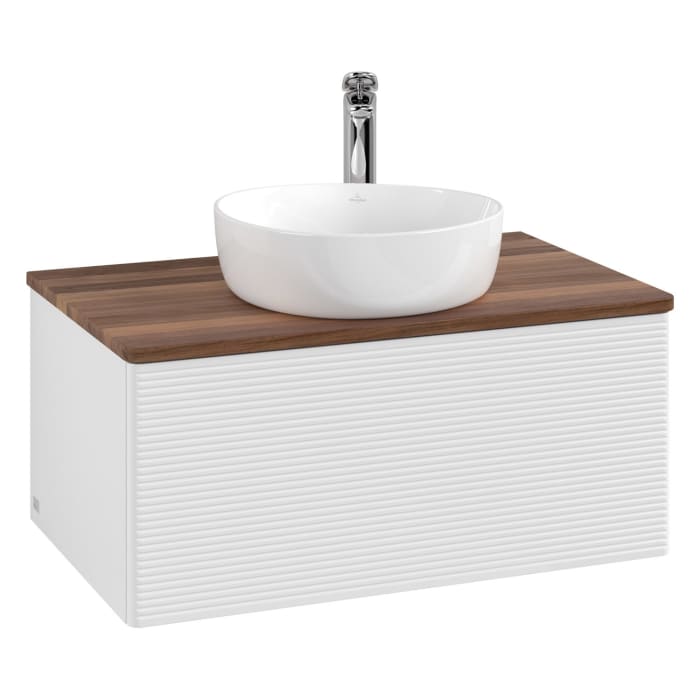 Villeroy & Boch Antao Waschbeckenunterschrank, 80 x 36 cm, 1 Auszug mit LED-Licht, Front mit Struktur, mit Hahnloch