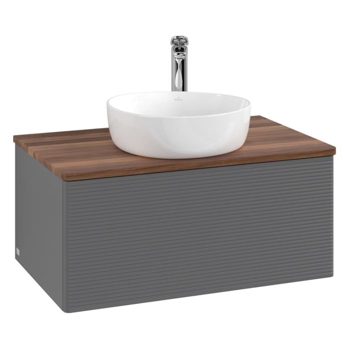 Villeroy & Boch Antao Waschbeckenunterschrank, 80 x 36 cm, 1 Auszug mit LED-Licht, Front mit Struktur, mit Hahnloch