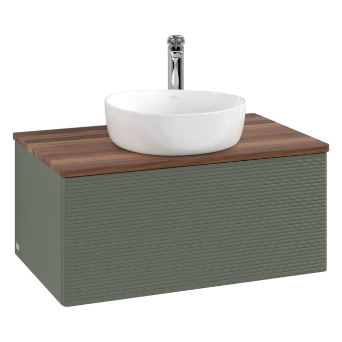 Villeroy & Boch Antao Waschbeckenunterschrank, 80 x 36 cm, 1 Auszug mit LED-Licht, Front mit Struktur, mit Hahnloch