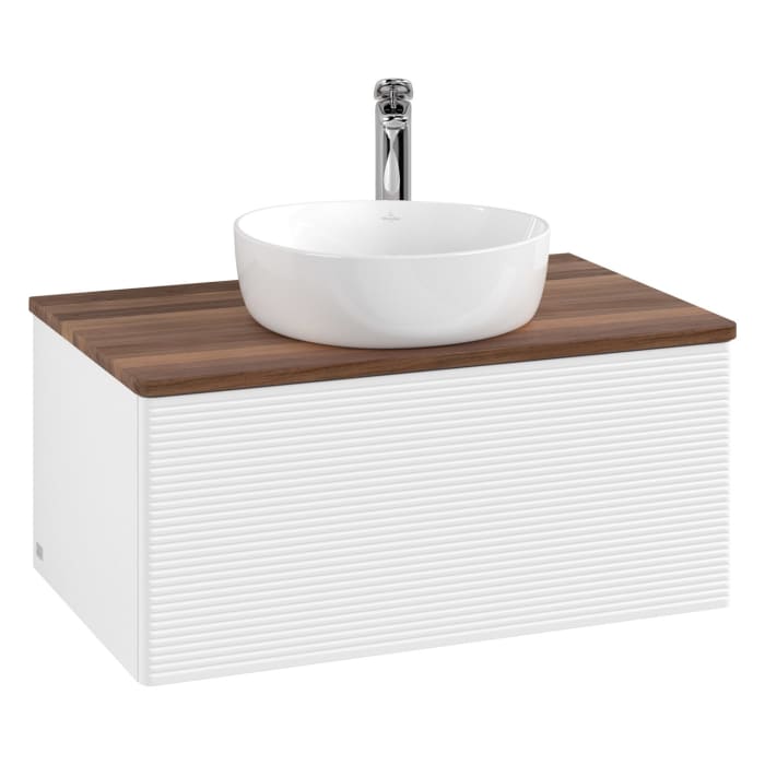 Villeroy & Boch Antao Waschbeckenunterschrank, 80 x 36 cm, 1 Auszug mit LED-Licht, Front mit Struktur, mit Hahnloch