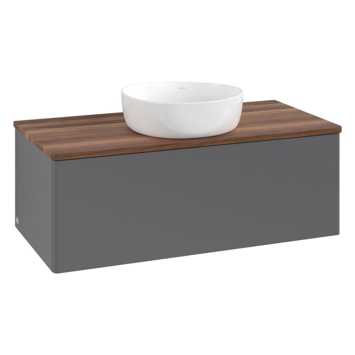 Villeroy & Boch Antao Waschbeckenunterschrank, 100 x 36 cm, 1 Auszug mit LED-Licht, Front ohne Struktur, ohne Hahnloch