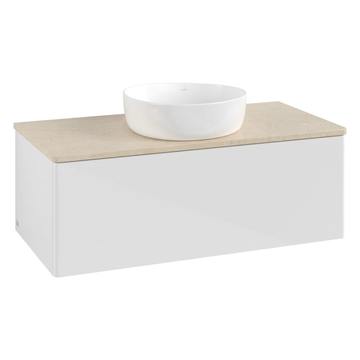 Villeroy & Boch Antao Waschbeckenunterschrank, 100 x 36 cm, 1 Auszug mit LED-Licht, Front ohne Struktur, ohne Hahnloch