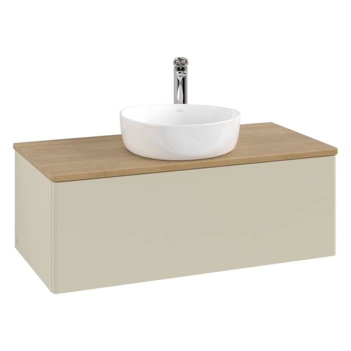 Villeroy & Boch Antao Waschbeckenunterschrank, 100 x 36 cm, 1 Auszug mit LED-Licht, Front ohne Struktur, mit Hahnloch