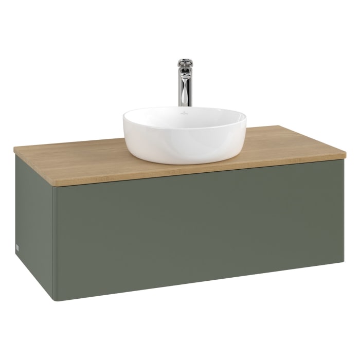 Villeroy & Boch Antao Waschbeckenunterschrank, 100 x 36 cm, 1 Auszug mit LED-Licht, Front ohne Struktur, mit Hahnloch