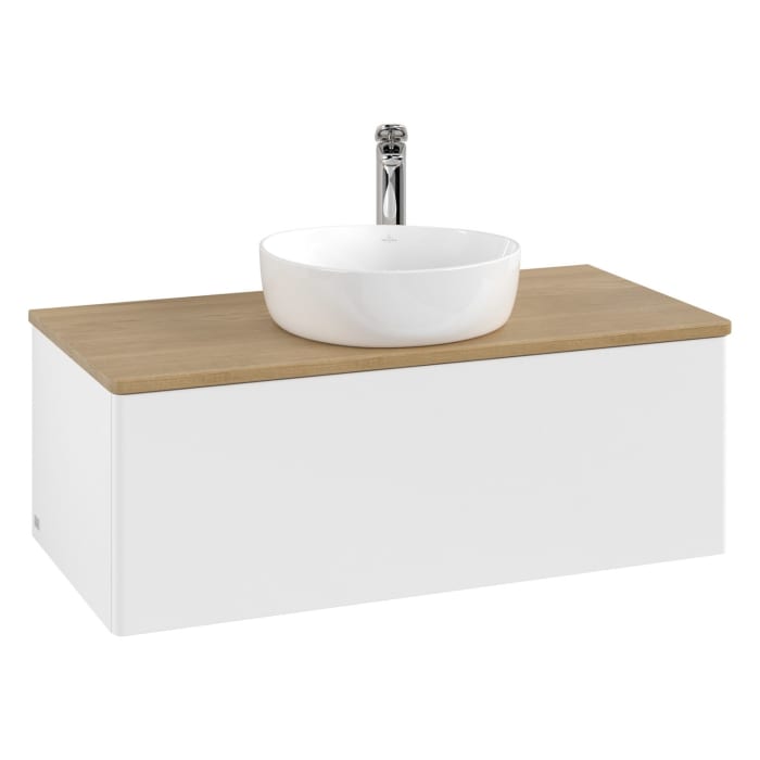 Villeroy & Boch Antao Waschbeckenunterschrank, 100 x 36 cm, 1 Auszug mit LED-Licht, Front ohne Struktur, mit Hahnloch