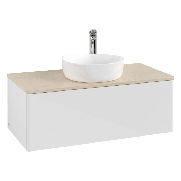 Villeroy & Boch Antao Waschbeckenunterschrank, 100 x 36 cm, 1 Auszug mit LED-Licht, Front ohne Struktur, mit Hahnloch