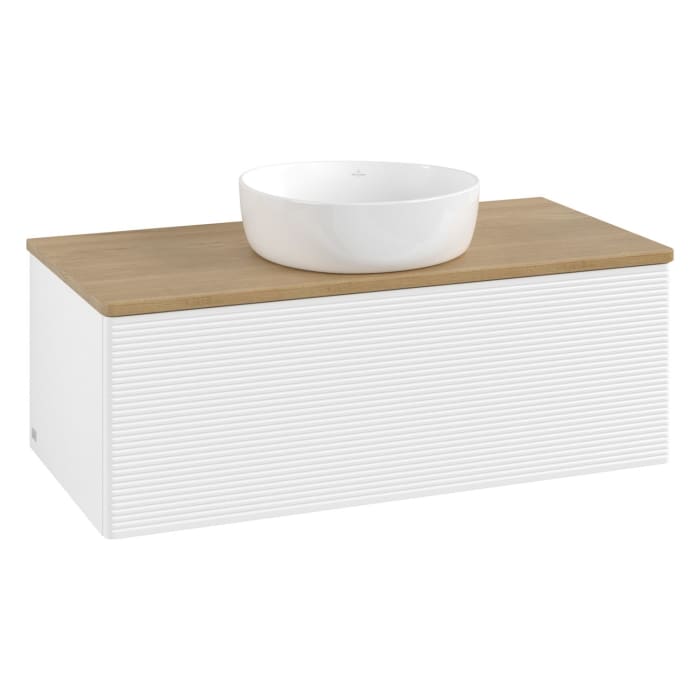 Villeroy & Boch Antao Waschbeckenunterschrank, 100 x 36 cm, 1 Auszug mit LED-Licht, Front mit Struktur, ohne Hahnloch