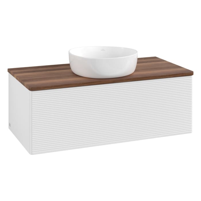 Villeroy & Boch Antao Waschbeckenunterschrank, 100 x 36 cm, 1 Auszug mit LED-Licht, Front mit Struktur, ohne Hahnloch