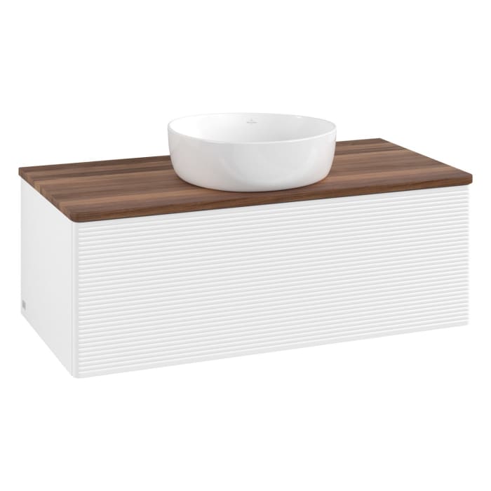 Villeroy & Boch Antao Waschbeckenunterschrank, 100 x 36 cm, 1 Auszug mit LED-Licht, Front mit Struktur, ohne Hahnloch