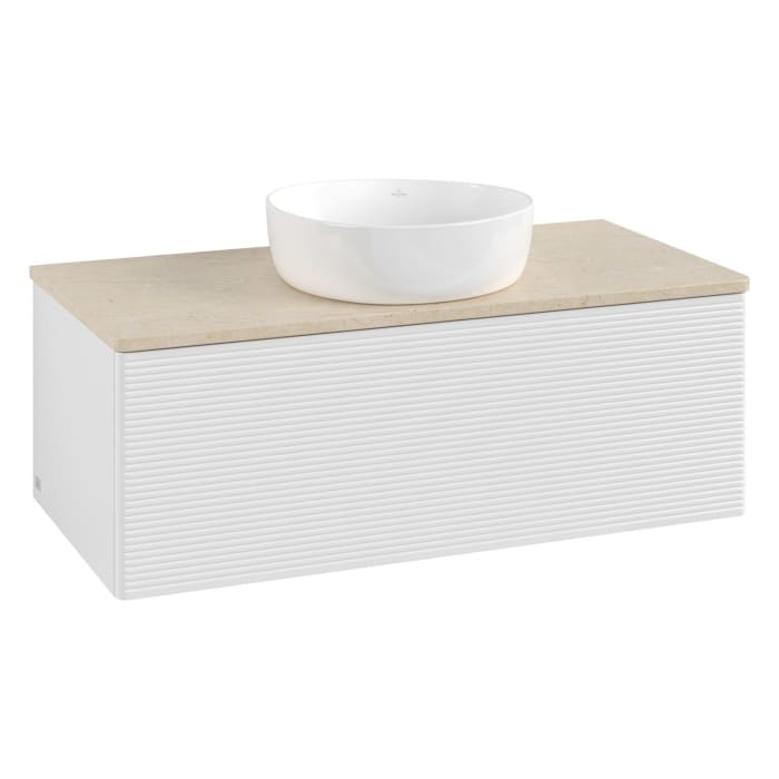 Villeroy & Boch Antao Waschbeckenunterschrank, 100 x 36 cm, 1 Auszug mit LED-Licht, Front mit Struktur, ohne Hahnloch