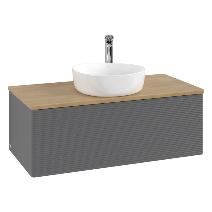 Villeroy & Boch Antao Waschbeckenunterschrank, 100 x 36 cm, 1 Auszug mit LED-Licht, Front mit Struktur, mit Hahnloch