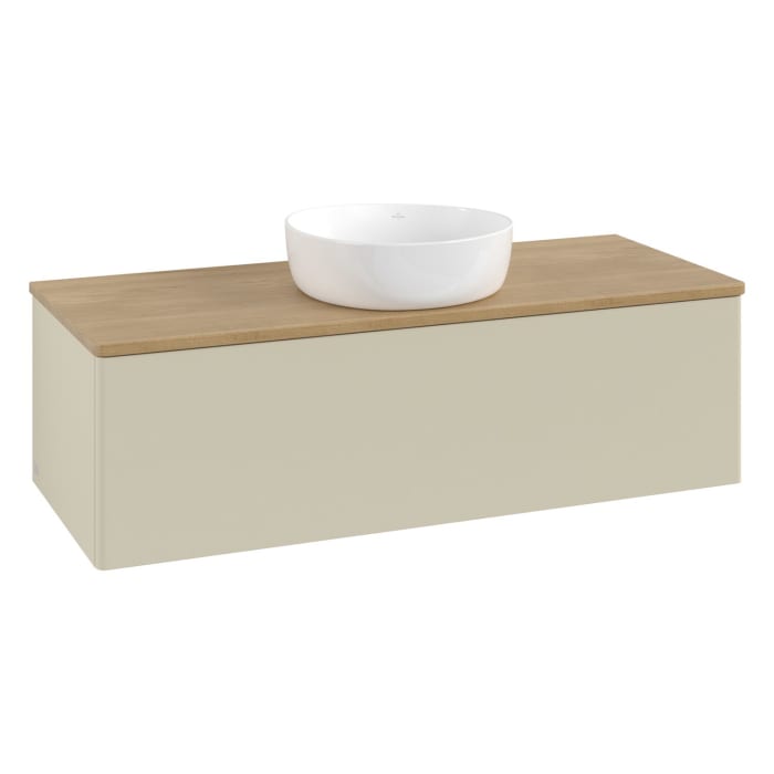 Villeroy & Boch Antao Waschbeckenunterschrank, 120 x 36 cm, 1 Auszug mit LED-Licht, Front ohne Struktur, ohne Hahnloch, für Waschtisch mittig