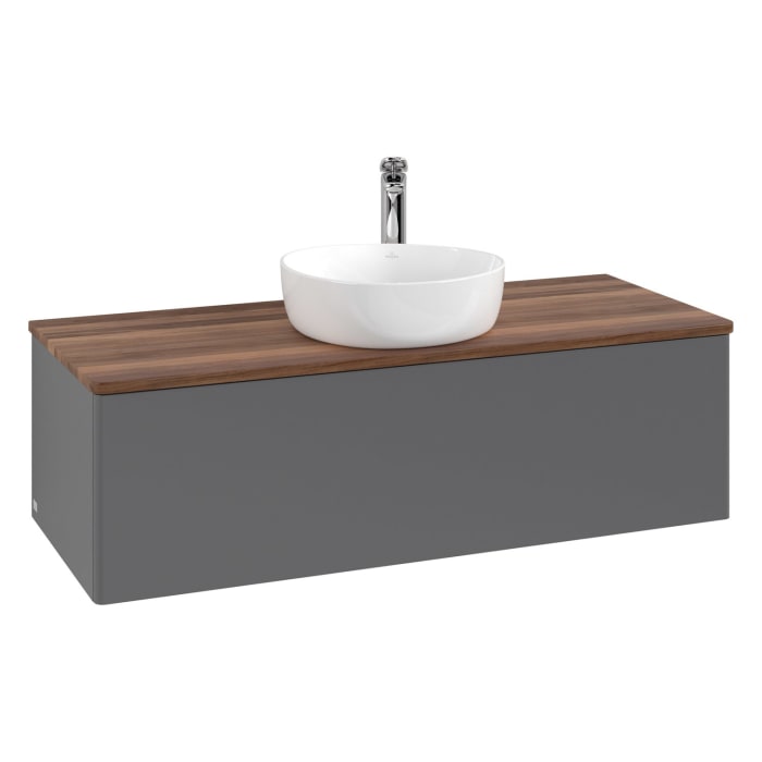 Villeroy & Boch Antao Waschbeckenunterschrank, 120 x 36 cm, 1 Auszug mit LED-Licht, Front ohne Struktur, mit Hahnloch, für Waschtisch mittig