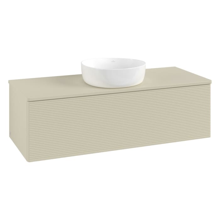 Villeroy & Boch Antao Waschbeckenunterschrank, 120 x 36 cm, 1 Auszug mit LED-Licht, Front mit Struktur, ohne Hahnloch, für Waschtisch mittig