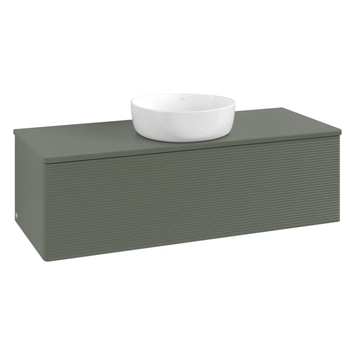 Villeroy & Boch Antao Waschbeckenunterschrank, 120 x 36 cm, 1 Auszug mit LED-Licht, Front mit Struktur, ohne Hahnloch, für Waschtisch mittig