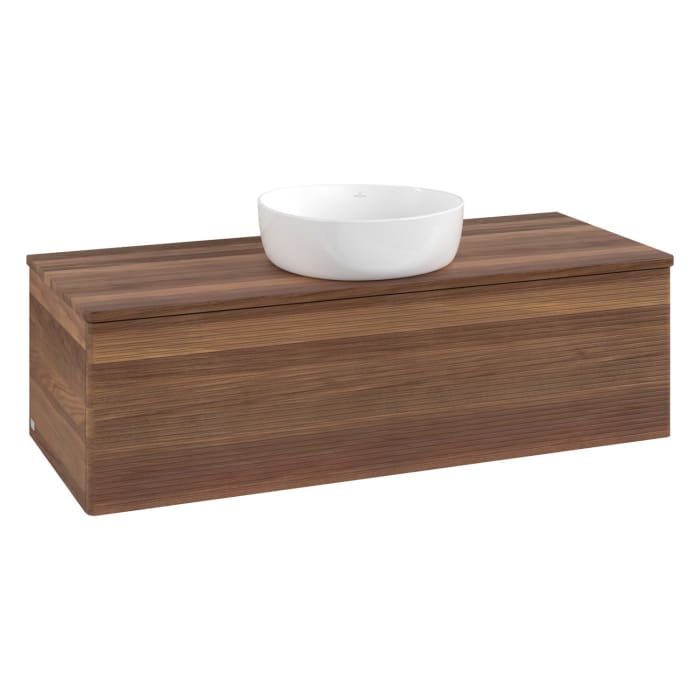 Villeroy & Boch Antao washbasin vanity unit, 120 x 36 cm, 1 drawer with LED light, front with structure, without tap hole, for washbasin in the middle