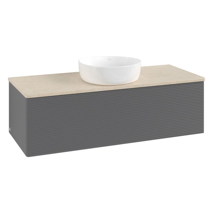 Villeroy & Boch Antao Waschbeckenunterschrank, 120 x 36 cm, 1 Auszug mit LED-Licht, Front mit Struktur, ohne Hahnloch, für Waschtisch mittig