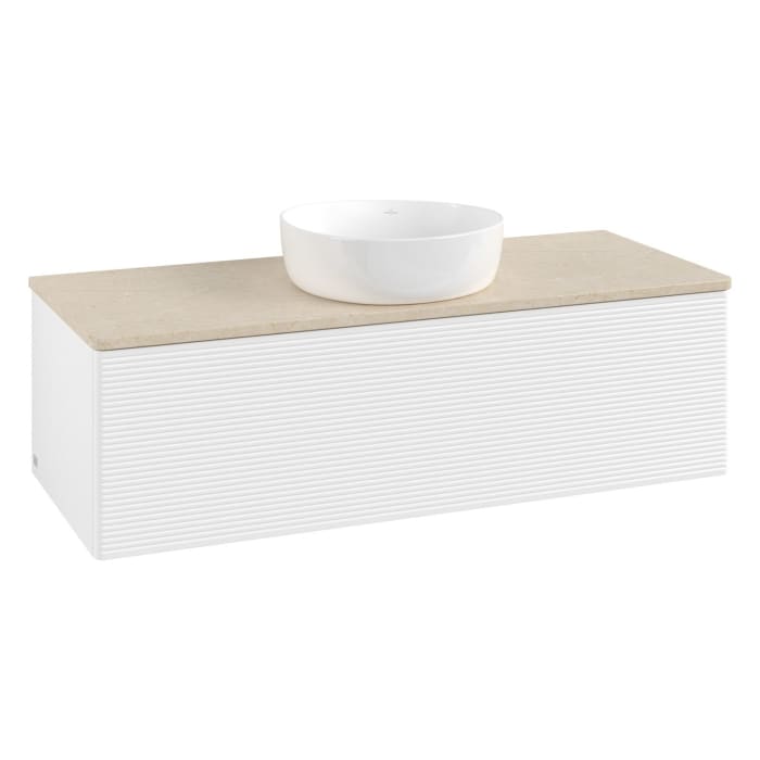 Villeroy & Boch Antao Waschbeckenunterschrank, 120 x 36 cm, 1 Auszug mit LED-Licht, Front mit Struktur, ohne Hahnloch, für Waschtisch mittig