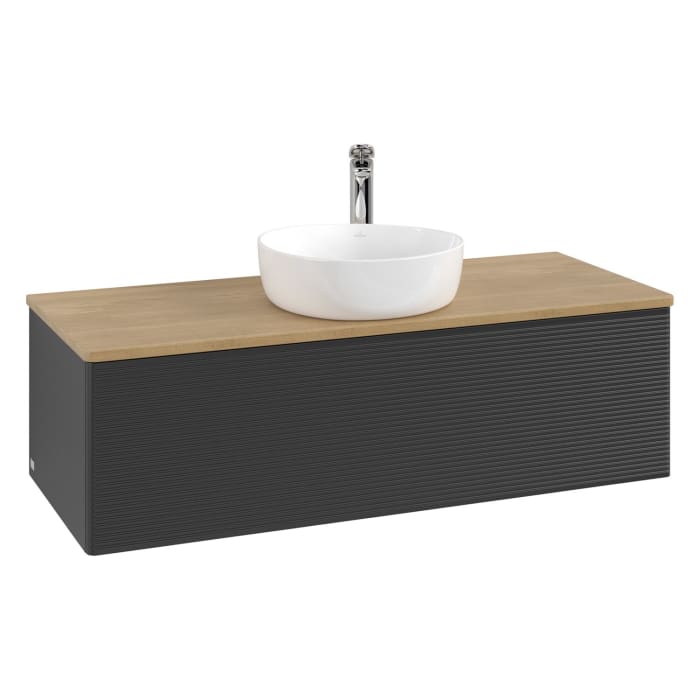 Villeroy & Boch Antao Waschbeckenunterschrank, 120 x 36 cm, 1 Auszug mit LED-Licht, Front mit Struktur, mit Hahnloch, für Waschtisch mittig