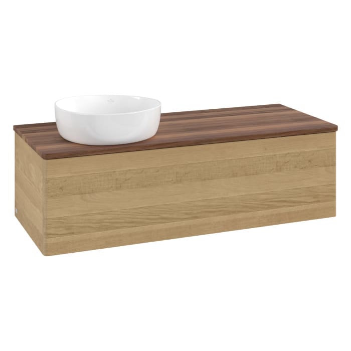 Villeroy & Boch Antao Waschbeckenunterschrank, 120 x 36 cm, 1 Auszug mit LED-Licht, Front ohne Struktur, ohne Hahnloch, für Waschtisch links