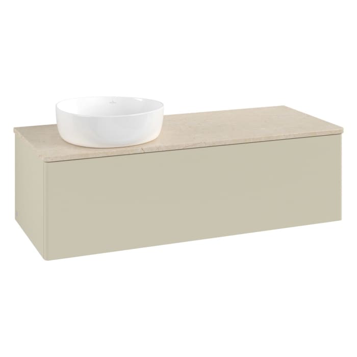 Villeroy & Boch Antao Waschbeckenunterschrank, 120 x 36 cm, 1 Auszug mit LED-Licht, Front ohne Struktur, ohne Hahnloch, für Waschtisch links