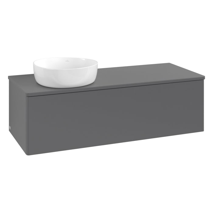Villeroy & Boch Antao Waschbeckenunterschrank, 120 x 36 cm, 1 Auszug mit LED-Licht, Front ohne Struktur, mit Hahnloch, für Waschtisch links