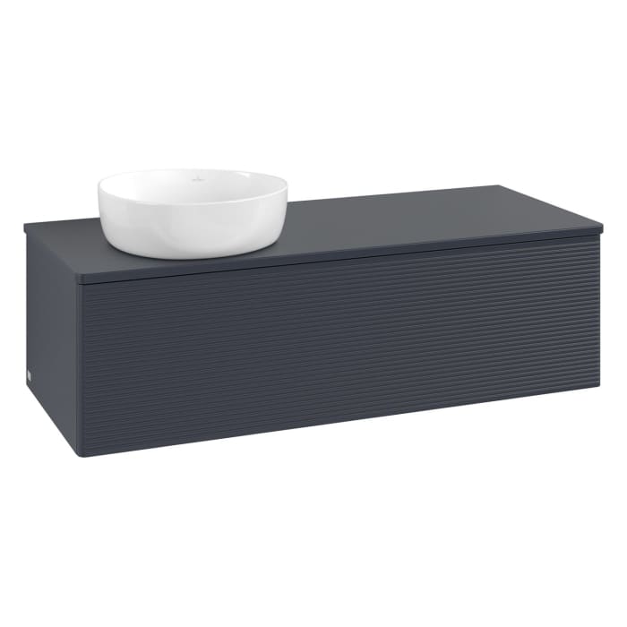 Villeroy & Boch Antao Waschbeckenunterschrank, 120 x 36 cm, 1 Auszug mit LED-Licht, Front mit Struktur, ohne Hahnloch, für Waschtisch links
