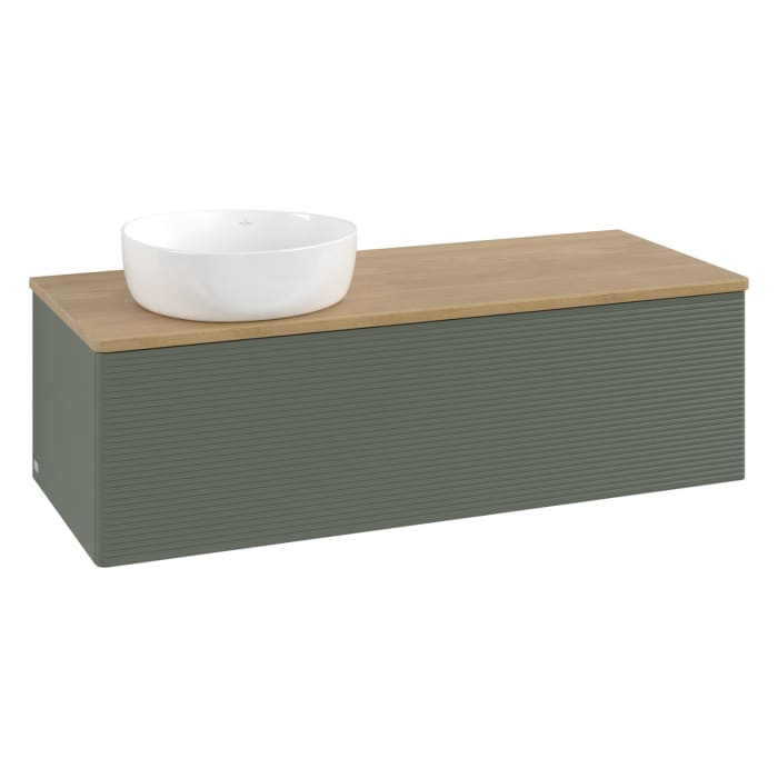 Villeroy & Boch Antao Waschbeckenunterschrank, 120 x 36 cm, 1 Auszug mit LED-Licht, Front mit Struktur, ohne Hahnloch, für Waschtisch links