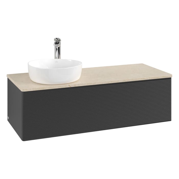 Villeroy & Boch Antao Waschbeckenunterschrank, 120 x 36 cm, 1 Auszug mit LED-Licht, Front mit Struktur, mit Hahnloch, für Waschtisch links