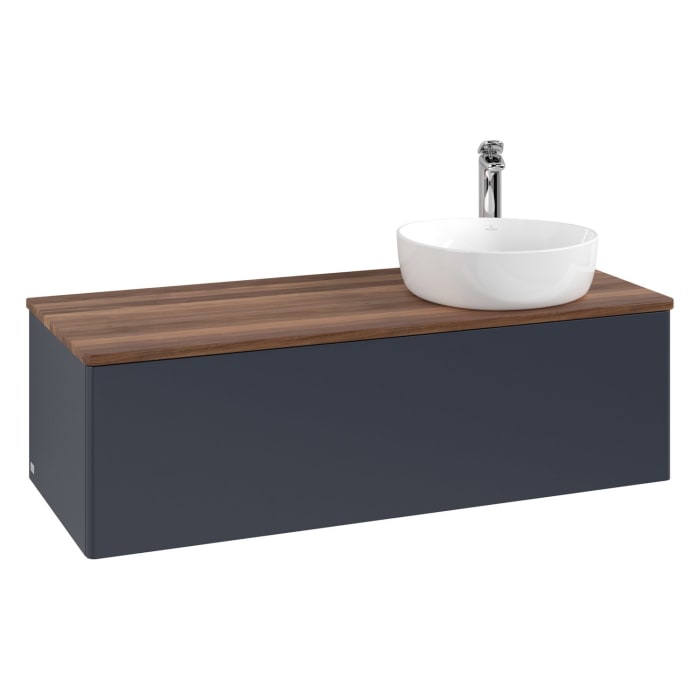 Villeroy & Boch Antao Waschbeckenunterschrank, 120 x 36 cm, 1 Auszug mit LED-Licht, Front ohne Struktur, mit Hahnloch, für Waschtisch rechts