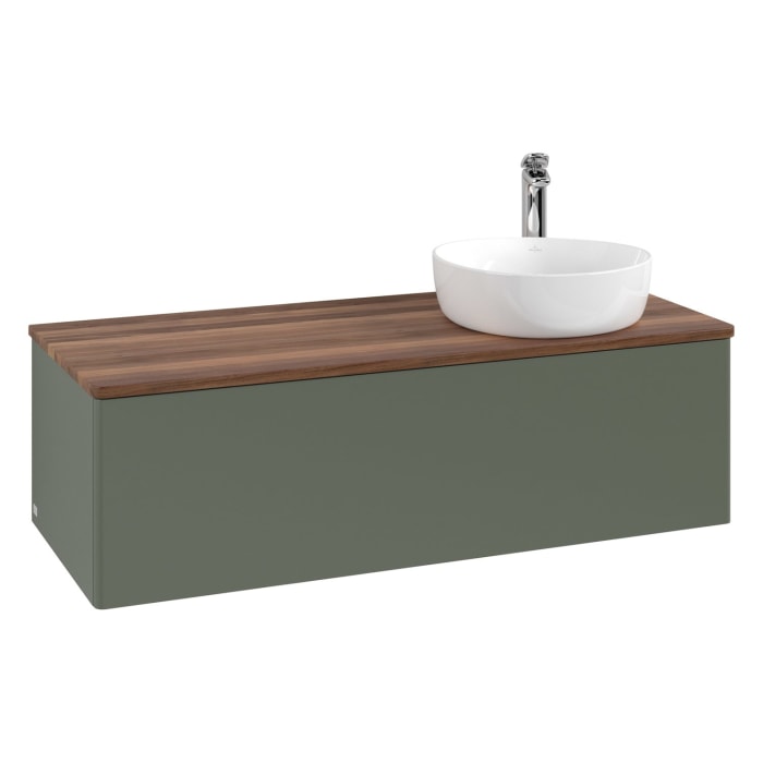 Villeroy & Boch Antao Waschbeckenunterschrank, 120 x 36 cm, 1 Auszug mit LED-Licht, Front ohne Struktur, mit Hahnloch, für Waschtisch rechts