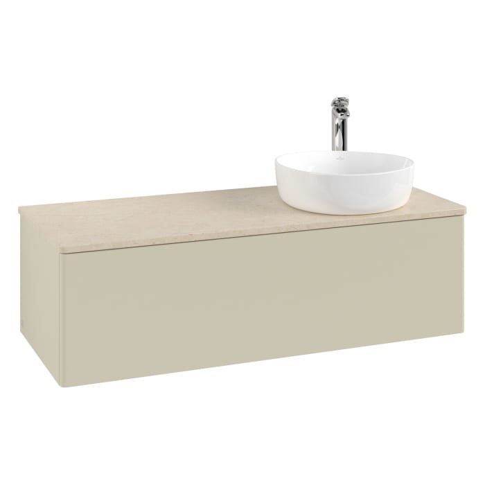 Villeroy & Boch Antao Waschbeckenunterschrank, 120 x 36 cm, 1 Auszug mit LED-Licht, Front ohne Struktur, mit Hahnloch, für Waschtisch rechts