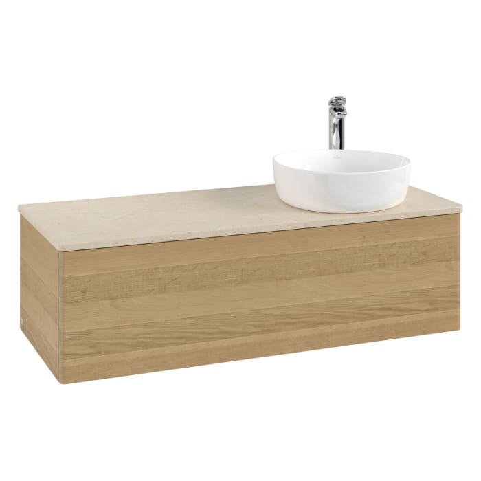 Villeroy & Boch Antao Waschbeckenunterschrank, 120 x 36 cm, 1 Auszug mit LED-Licht, Front ohne Struktur, mit Hahnloch, für Waschtisch rechts