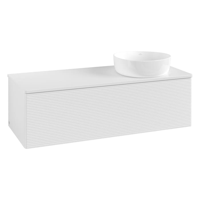 Villeroy & Boch Antao Waschbeckenunterschrank, 120 x 36 cm, 1 Auszug mit LED-Licht, Front mit Struktur, ohne Hahnloch, für Waschtisch rechts