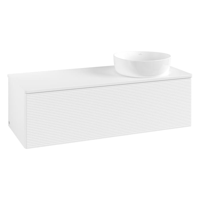 Villeroy & Boch Antao Waschbeckenunterschrank, 120 x 36 cm, 1 Auszug mit LED-Licht, Front mit Struktur, ohne Hahnloch, für Waschtisch rechts