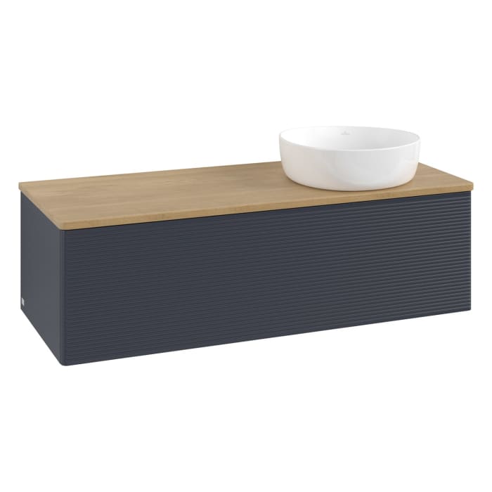 Villeroy & Boch Antao Waschbeckenunterschrank, 120 x 36 cm, 1 Auszug mit LED-Licht, Front mit Struktur, ohne Hahnloch, für Waschtisch rechts