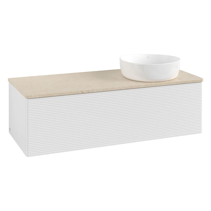Villeroy & Boch Antao Waschbeckenunterschrank, 120 x 36 cm, 1 Auszug mit LED-Licht, Front mit Struktur, ohne Hahnloch, für Waschtisch rechts
