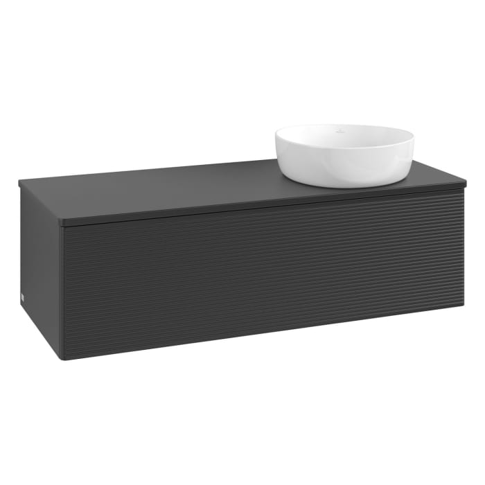Villeroy & Boch Antao Waschbeckenunterschrank, 120 x 36 cm, 1 Auszug mit LED-Licht, Front mit Struktur, mit Hahnloch, für Waschtisch rechts