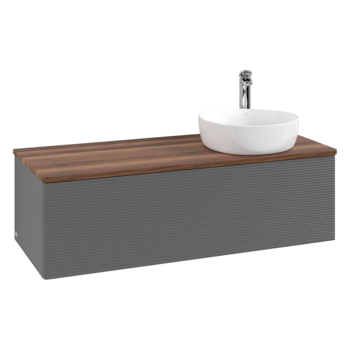 Villeroy & Boch Antao Waschbeckenunterschrank, 120 x 36 cm, 1 Auszug mit LED-Licht, Front mit Struktur, mit Hahnloch, für Waschtisch rechts