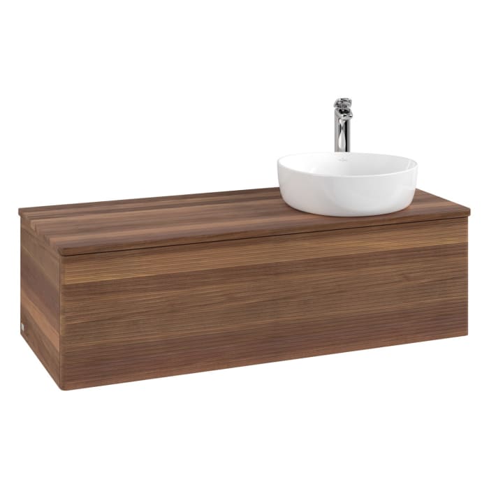 Villeroy & Boch Antao Waschbeckenunterschrank, 120 x 36 cm, 1 Auszug mit LED-Licht, Front mit Struktur, mit Hahnloch, für Waschtisch rechts