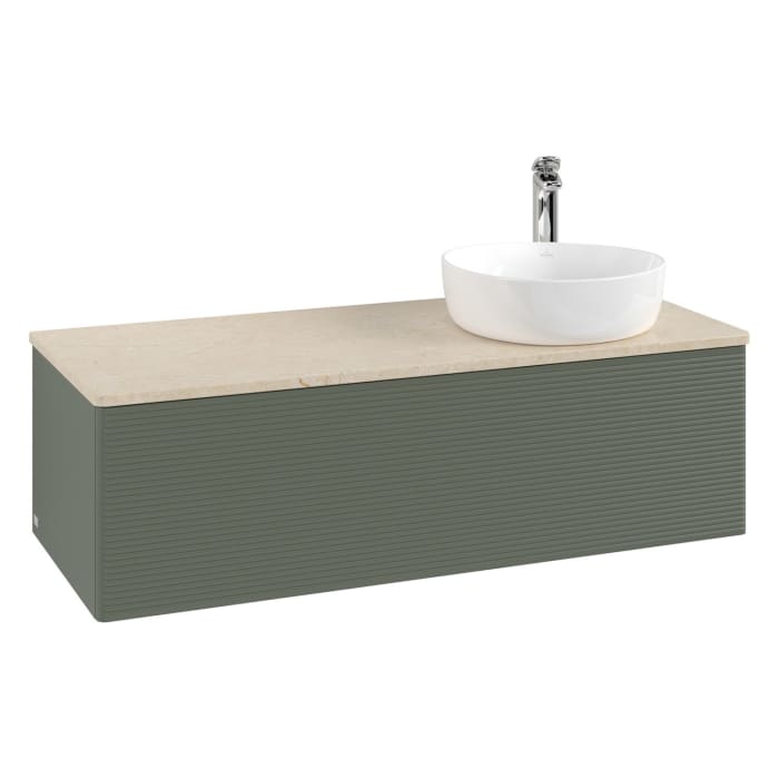 Villeroy & Boch Antao Waschbeckenunterschrank, 120 x 36 cm, 1 Auszug mit LED-Licht, Front mit Struktur, mit Hahnloch, für Waschtisch rechts