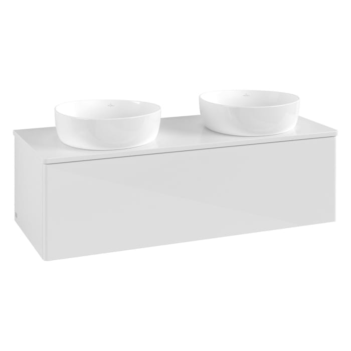 Villeroy & Boch Antao Waschbeckenunterschrank, 120 x 36 cm, 1 Auszug mit LED-Licht, Front ohne Struktur, mit Hahnloch, für Waschtisch links und rechts