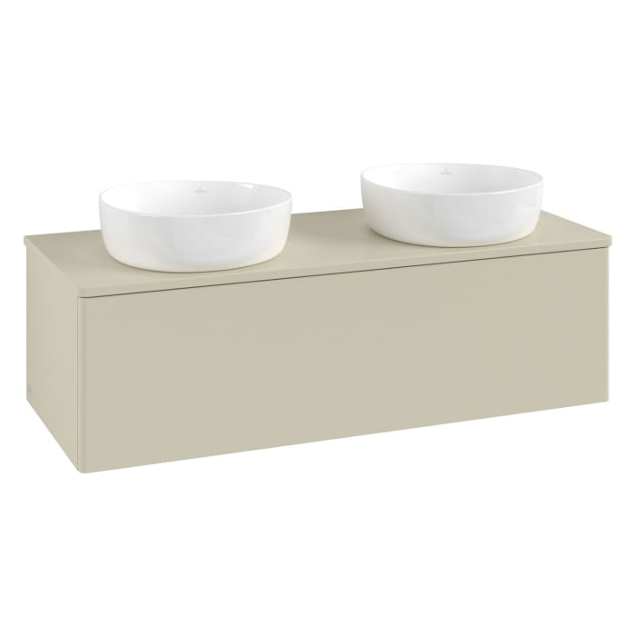 Villeroy & Boch Antao Waschbeckenunterschrank, 120 x 36 cm, 1 Auszug mit LED-Licht, Front ohne Struktur, mit Hahnloch, für Waschtisch links und rechts
