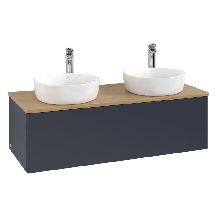 Villeroy & Boch Antao Waschbeckenunterschrank, 120 x 36 cm, 1 Auszug mit LED-Licht, Front ohne Struktur, mit Hahnloch, für Waschtisch links und rechts