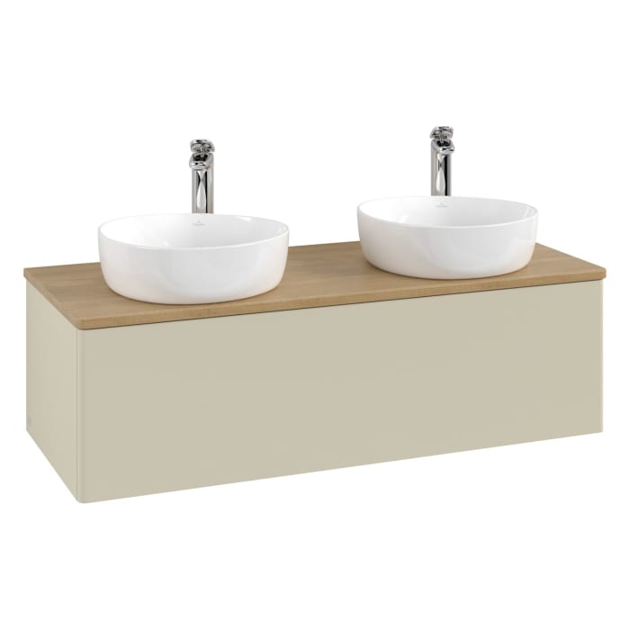 Villeroy & Boch Antao Waschbeckenunterschrank, 120 x 36 cm, 1 Auszug mit LED-Licht, Front ohne Struktur, mit Hahnloch, für Waschtisch links und rechts