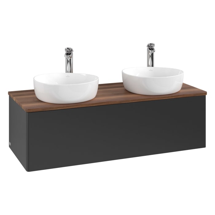 Villeroy & Boch Antao Waschbeckenunterschrank, 120 x 36 cm, 1 Auszug mit LED-Licht, Front ohne Struktur, mit Hahnloch, für Waschtisch links und rechts