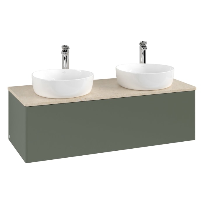 Villeroy & Boch Antao Waschbeckenunterschrank, 120 x 36 cm, 1 Auszug mit LED-Licht, Front ohne Struktur, mit Hahnloch, für Waschtisch links und rechts