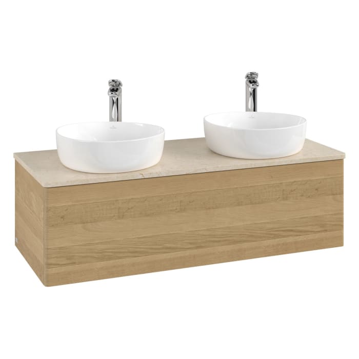 Villeroy & Boch Antao Waschbeckenunterschrank, 120 x 36 cm, 1 Auszug mit LED-Licht, Front ohne Struktur, mit Hahnloch, für Waschtisch links und rechts