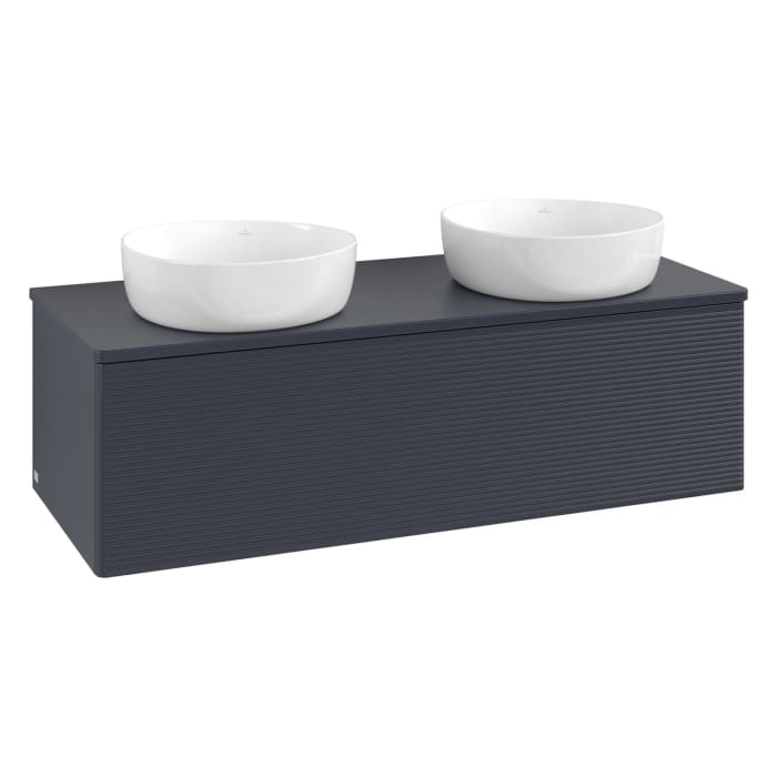 Villeroy & Boch Antao Waschbeckenunterschrank, 120 x 36 cm, 1 Auszug mit LED-Licht, Front mit Struktur, ohne Hahnloch, für Waschtisch links und rechts