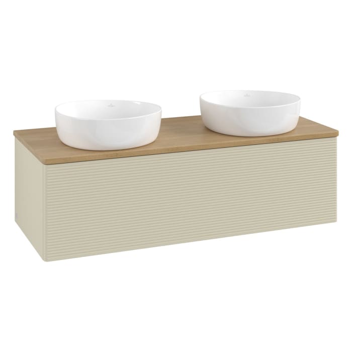 Villeroy & Boch Antao Waschbeckenunterschrank, 120 x 36 cm, 1 Auszug mit LED-Licht, Front mit Struktur, ohne Hahnloch, für Waschtisch links und rechts